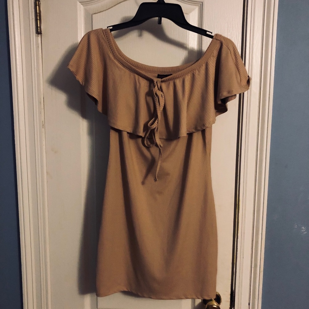 Off the Shoulders Tan Fitted Dress NWT